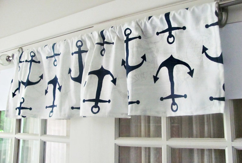 Blue Valance. Navy Valence. Navy Nautical Valance .navy Anchor Etsy