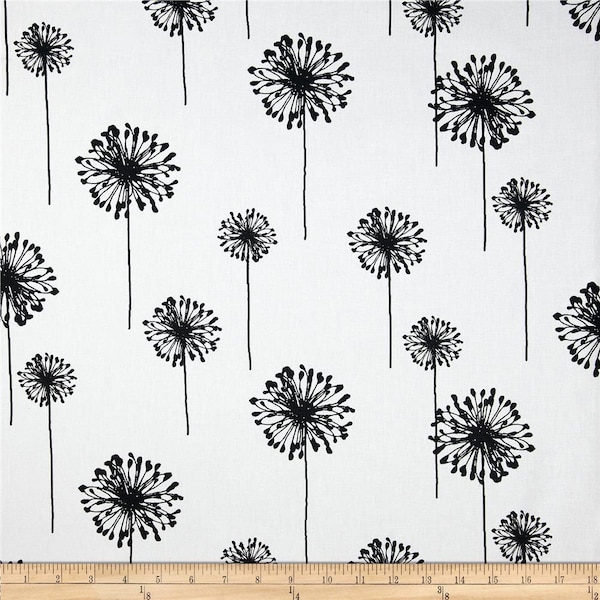 Black Dandelion Valance. Color : Black and White. Custom Sizes (20" - 52"wide)