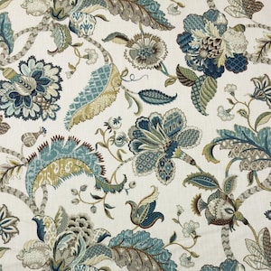 Finders Keepers French Valance. Blue, Green, Brown  & Cream . Custom Sizes (20&quot; - 52&quot;wide)