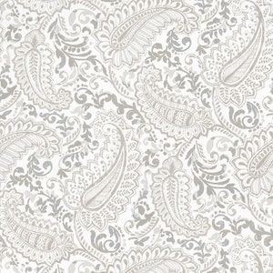 Shannon Paisley Valance.Colors: Ecru, Gray & White. Choose Your Custom Width (20&quot;to 52&quot;wide)