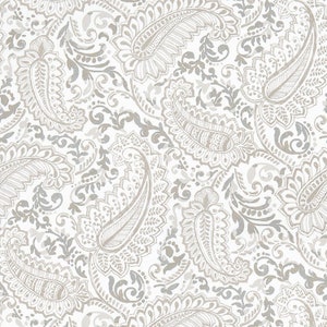 Shannon Paisley Valance.Colors: Ecru, Gray & White. Choose Your Custom Width (20"to 52"wide)