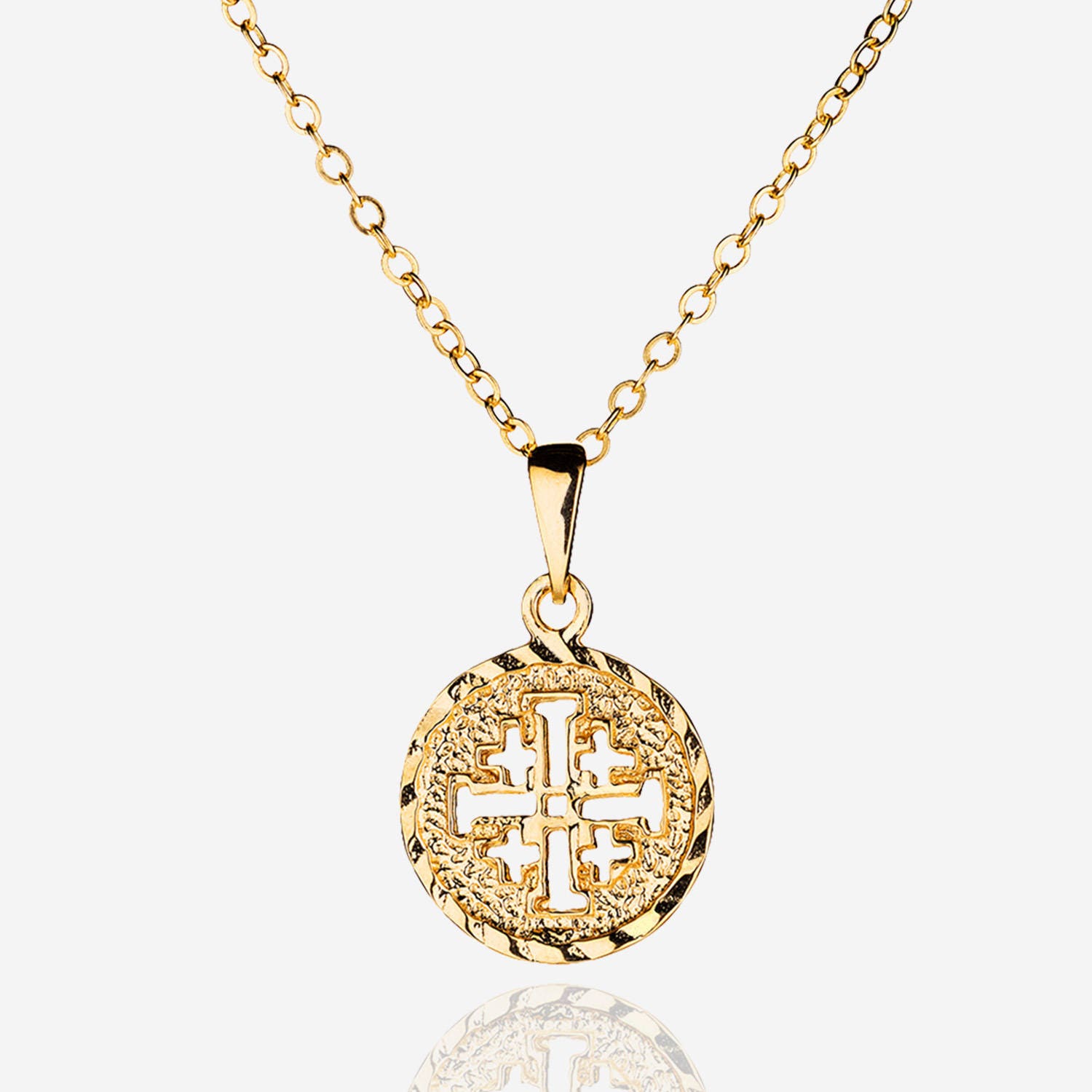Dainty cross necklace Gold Jerusalem cross necklace 0.59 inch Etsy