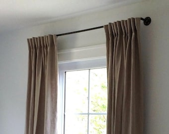 Industrial Farmhouse Rustic Window Curtain Rod.  Iron Pipe window covering hanger.  Modern Decor Curtain Rods