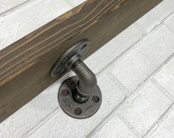 Angled pipe brackets (only no shelf is included)  Farmhouse Rustic Industrial Floating shelf bracket. Iron pipe bracket