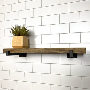 Minimalist Floating Shelf, Square Tube Bracket. Kitchen Coffee Bar Bathroom Shelf, Solid Wood Wall Shelf, Storage and organization shelf