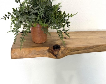 Live Edge Sustainable Floating Shelving with two Rustic Sturdy Iron Brackets.