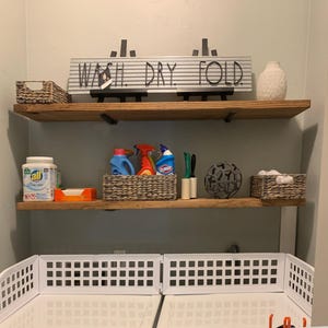 A Long Rustic Floating Shelf, 2 Low Profile brackets, Laundry Room Storage and Organization, Farmhouse Laundry Room, Rustic Wood wall shelf