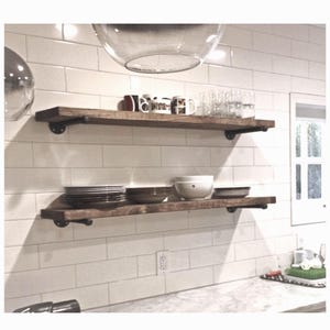 Rustic Pine Floating Shelf | Farmhouse Decor with Pipe Brackets