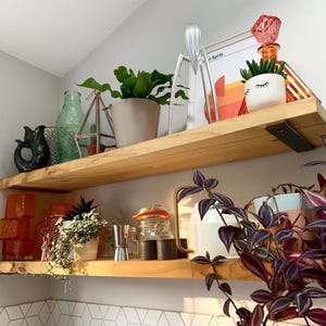 Custom Rustic Floating Shelf, Kitchen. Bathroom and Laundry Room Shelf, Rustic Pipe Shelf, Industrial Wood Shelf, 2 Low Profile Brackets