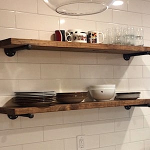 A Long Rustic Farmhouse Floating Shelf, Two Pipe Brackets, Laundry ...