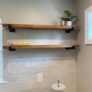 Minimalist Modern Shelf, Square Tube Bracket. Kitchen Coffee Bar Bathroom Shelf, Wooden Wall Shelf, Custom shelving for organization