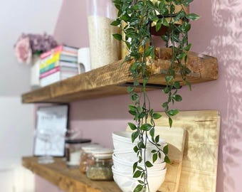 Rustic Farmhouse Shelf with Low Profile Hidden Brackets: Kitchen Laundry Bathroom Storage