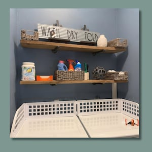 Modern Farmhouse Floating Laundry Shelf: Heavy Duty Pine Wood.