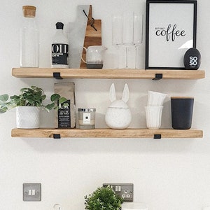 Floating shelf with Heavy Duty J Bracket, modern farmhouse decor for kitchen or bathroom, custom plant storage, Whiskey shelf. Laundry Room