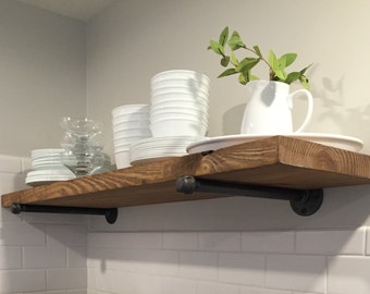 Rustic Floating Shelf, Industrial Floating Shelf, Farmhouse Pipe Shelf, Kitchen Shelves, Kitchen or Bathroom Shelf, Wood Wall Shelving