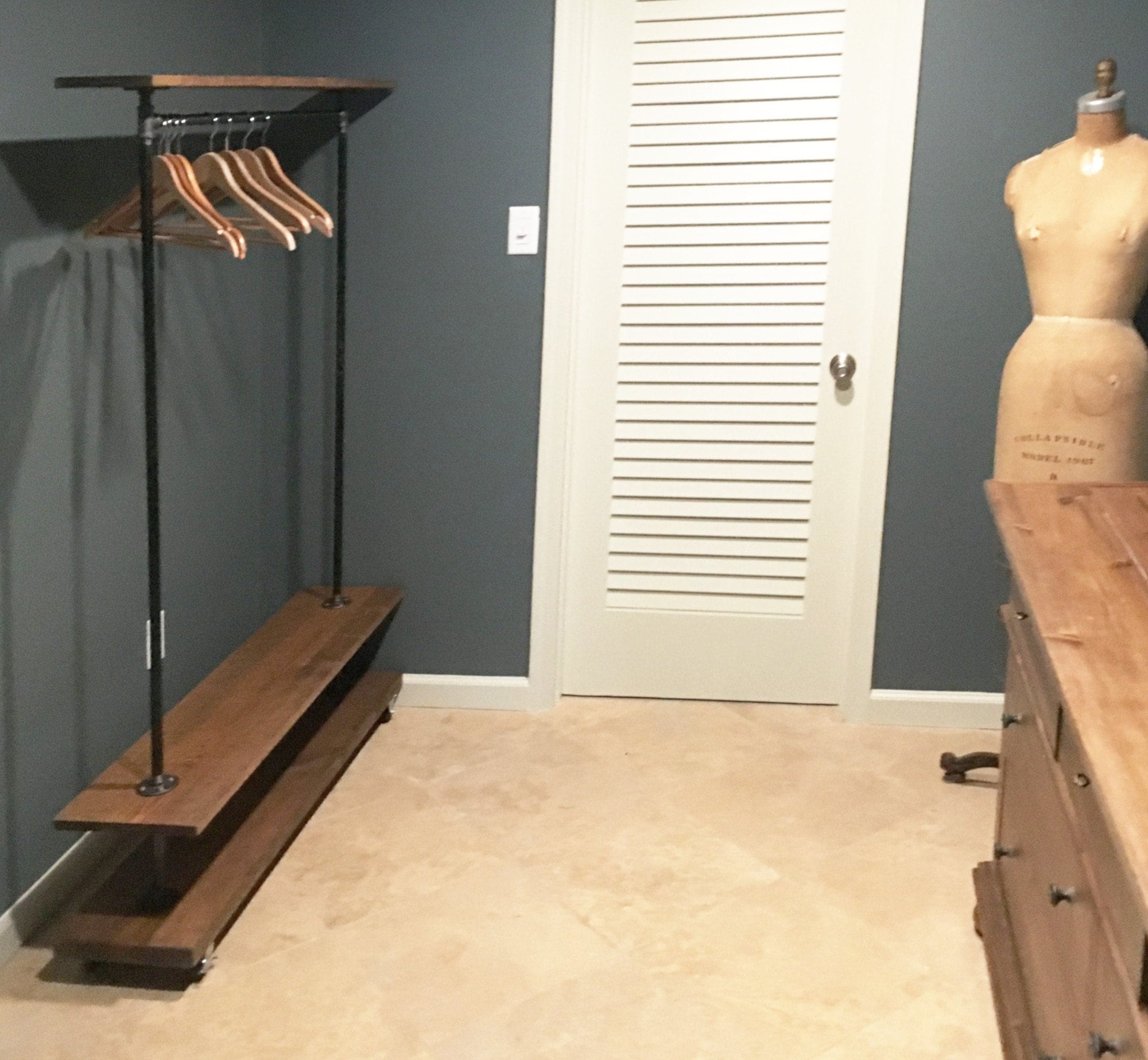 Rolling clothes rack with shelves sale