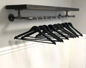 Rustic Farmhouse Pine Shelf with Towel Bar: Modern Laundry Room Storage