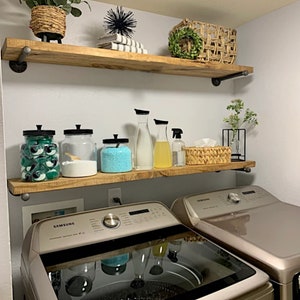 One Heavy Duty Rustic Shelf and Two Robust Brackets, Laundry Room, Kitchen Storage, Coffee Bar shelf, Whiskey Bar, Plant storage and display