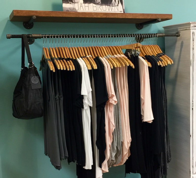 Floating Shelf And Clothing Bar Retail Fixture Rustic