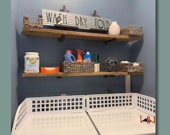 Rustic Pine Floating Shelf with Pipe Brackets, Farmhouse Style