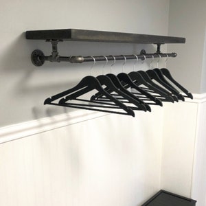 Various Depths Farmhouse Rustic Mudroom Drying Rack, Modern Laundry Room Rack. Pipe shelf with Towel Bar, Bathroom towel storage,