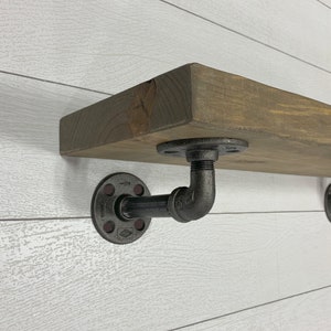 Free Shipping Farmhouse Rustic Industrial Floating Shelves, Angled pipe brackets, Custom Wall shelf, Pinewood shelf, Rustic wood shelf