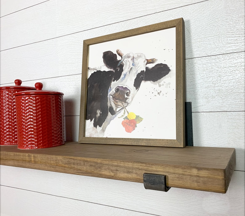 Floating shelves with J shaped brackets farmhouse flat iron Etsy