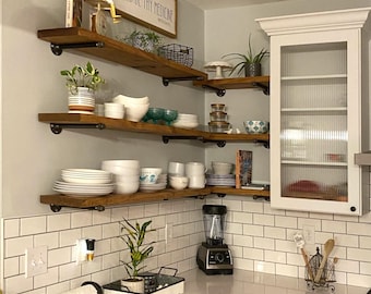 Corner shelf hand crafted solid rustic wood shelf.