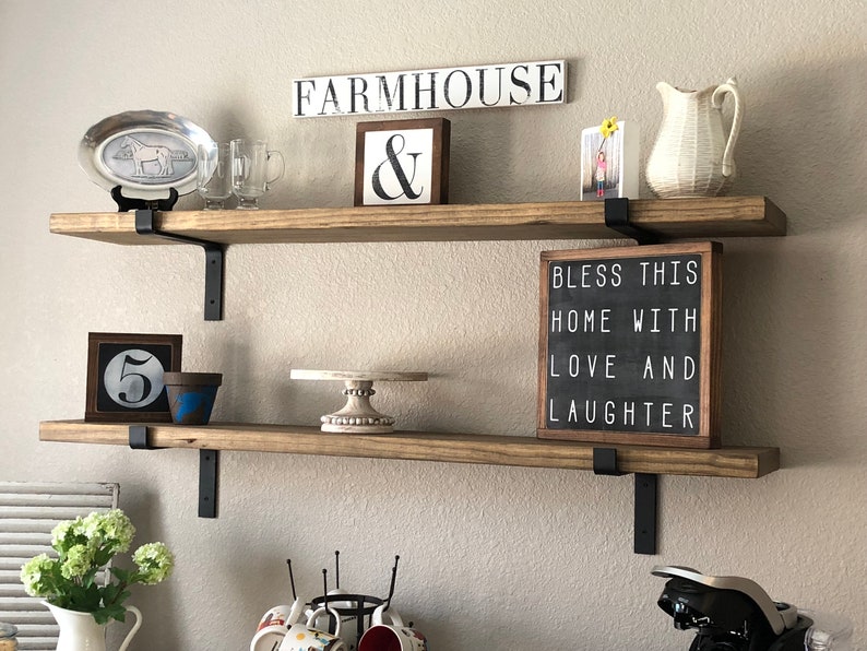 Extra Long 9 25 Deep Rustic Industrial Floating Shelves Flat L Pipe Brackets Farmhouse Wall Kitchen Storage Hand Forged Bracket