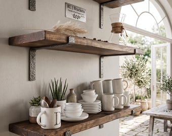 Rustic Pine Floating Shelf: Kitchen & Living Room Display, Beefy L Brackets