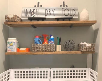 Modern Farmhouse Floating Laundry Shelf: Heavy Duty Pine Wood.