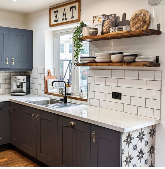 One Long Kitchen & Laundry Rustic Industrial Floating Shelf, Flat