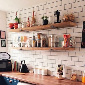 Rustic Pine Floating Shelf: Farmhouse Decor with J Brackets