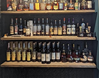 Handmade Rustic Heavy Duty Floating Shelf: Bourbon & Whiskey Display, Hidden Brackets