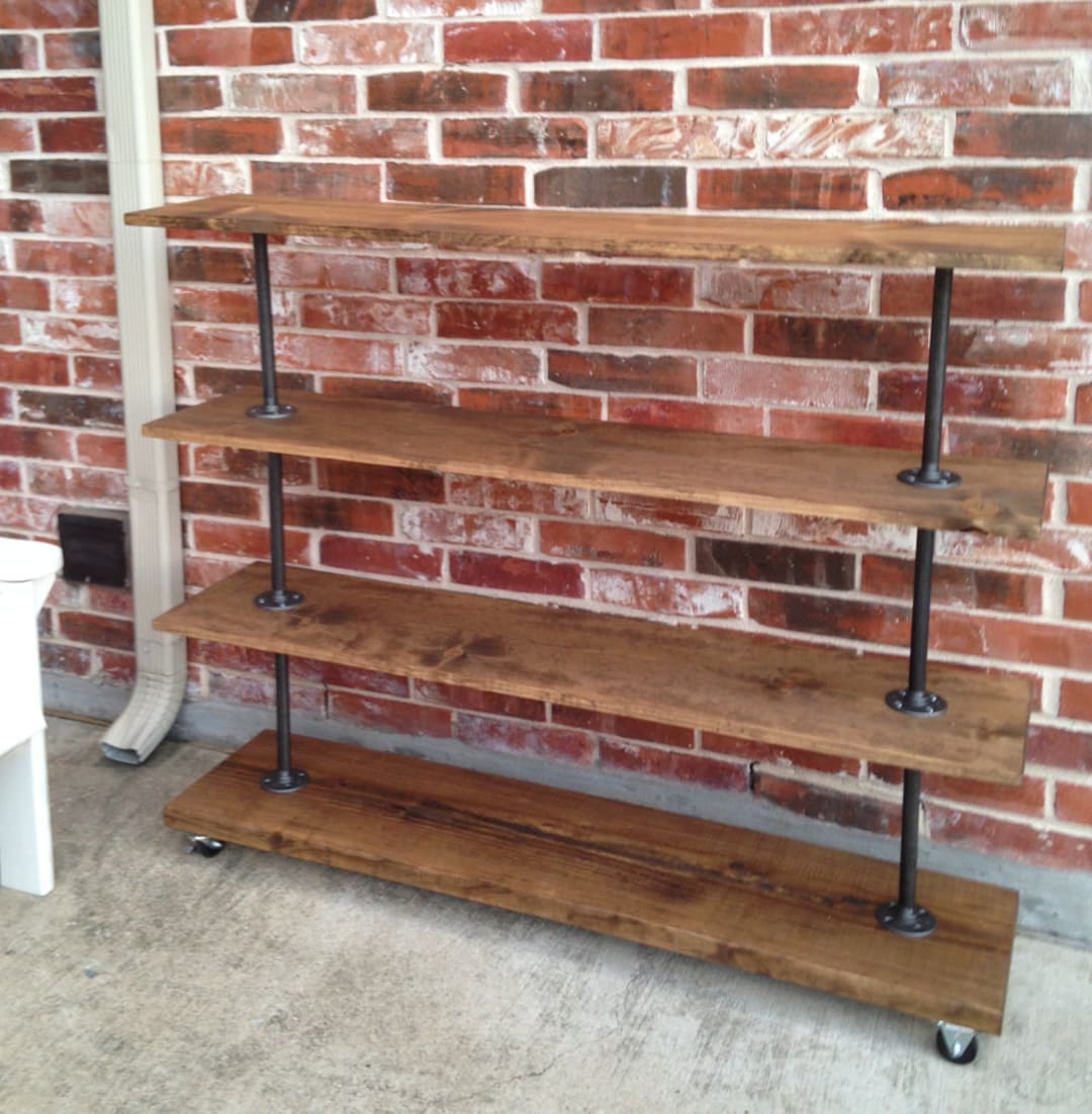 Rolling Shelving Cart With Four Shelves. Bar Cart, Industrial Farmhouse
