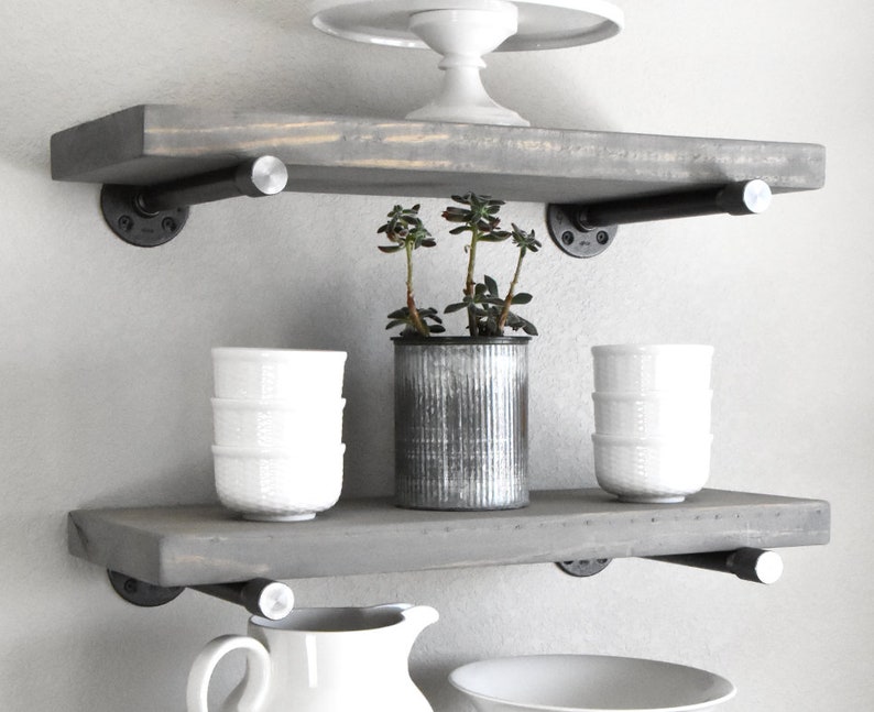 Gray Wash Floating Shelves Wall 7 25 Deep Gray Wash Floating Shelves Wall 7 25 Deep Shelf Farmhouse Decor Pipe Wood Shelving Bathroom Home