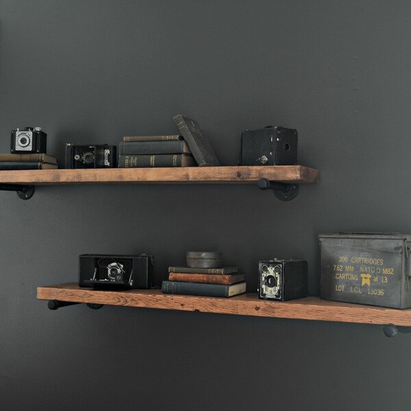 Custom Order for PLam - 3.5" x 54" Industrial Shelf, Rustic Shelf, Pipe and Wood Shelf, Wood Wall Ledge, ESPRESSO stain