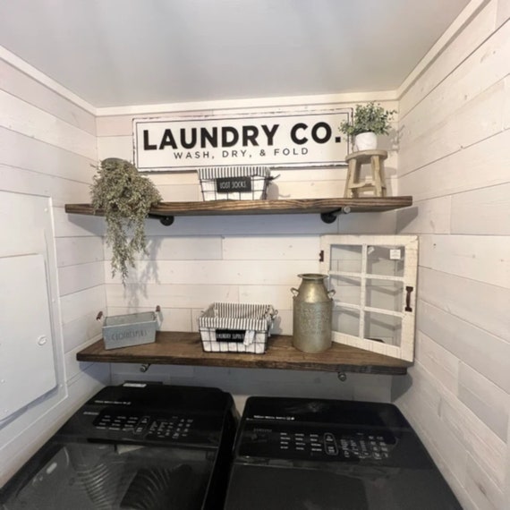 One Long Kitchen & Laundry Rustic Industrial Floating Shelf, Flat L  Bracket, Wall Shelf, Kitchen Storage, Rustic Shelf, Modern Shelving 