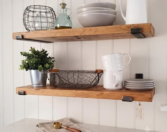 Handmade Modern Farmhouse Pine Shelf with Sleek & Sturdy J Brackets.