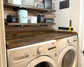 Rustic Pine Shelf with Pipe Brackets, Farmhouse Floating Shelf