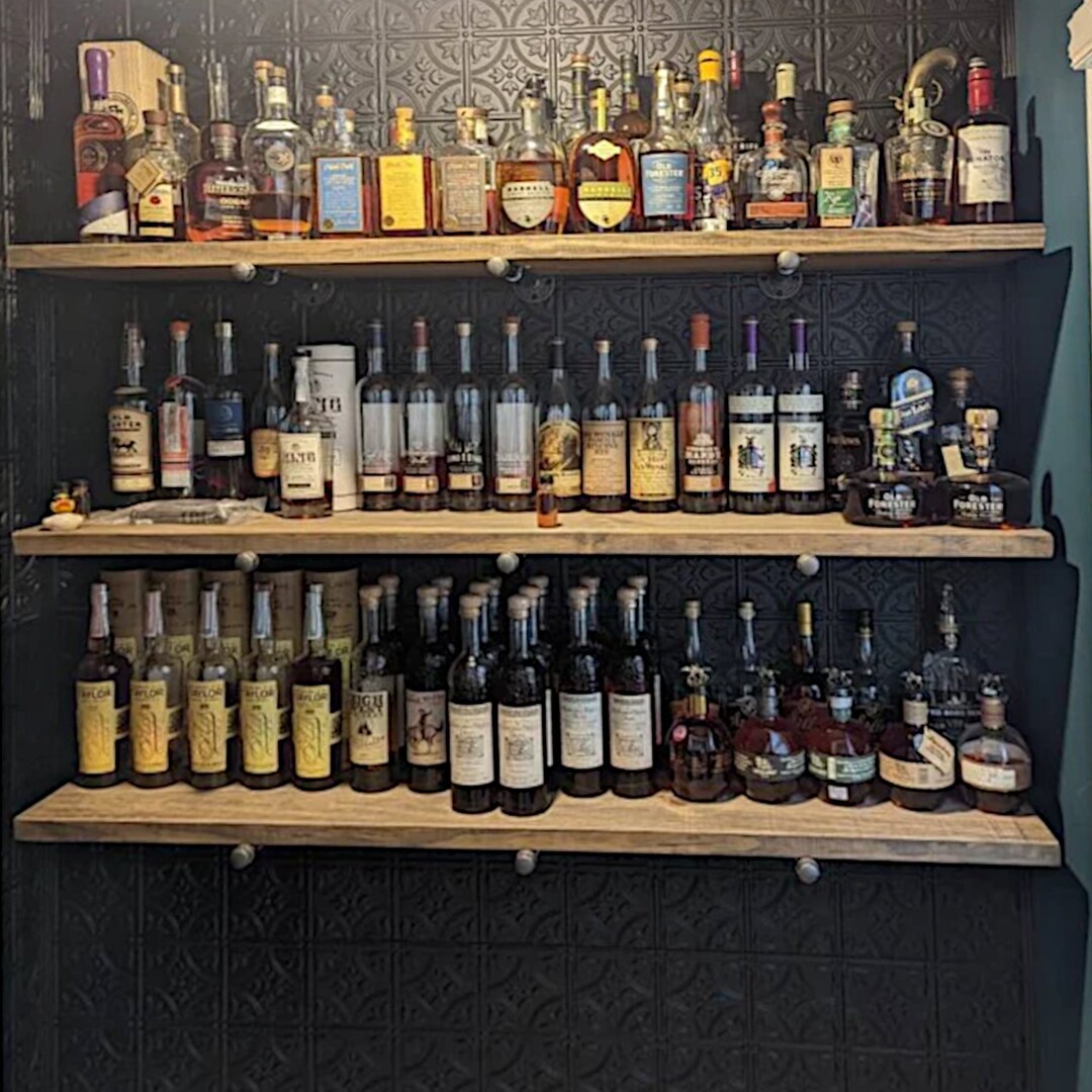 Heavy Duty Long Rustic Floating Shelf With Two Iron Pipe Brackets