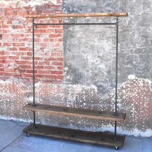 Industrial Garment Rack with Shelves: Rustic Clothing & Shoe Storage