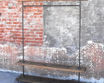 Industrial Garment Rack with Shelves: Rustic Clothing & Shoe Storage