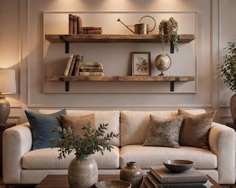 Rustic Pine Floating Shelf | Living Room Decor with L Shaped Brackets