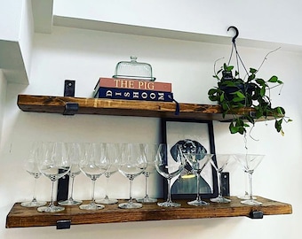 Rustic Pine Floating Shelf: Heavy Duty Farmhouse Decor with Sturdy J Brackets