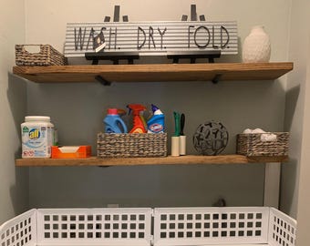 Rustic Farmhouse Shelf with Low Profile Hidden Brackets: Kitchen Laundry Bathroom Storage