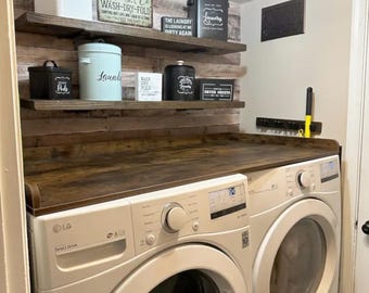 Rustic Floating Shelf with Hidden Brackets, Farmhouse Wall Shelf, Handmade Wood Kitchen & Bathroom Shelving