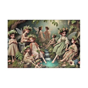 FAERY LIFE Victorian Faeries by a Woodland Stream Jigsaw Puzzle- 110 252 520 1014 piece options