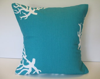 Decorative Pillow Cover "TEAL CORAL" 17 x 17 inches