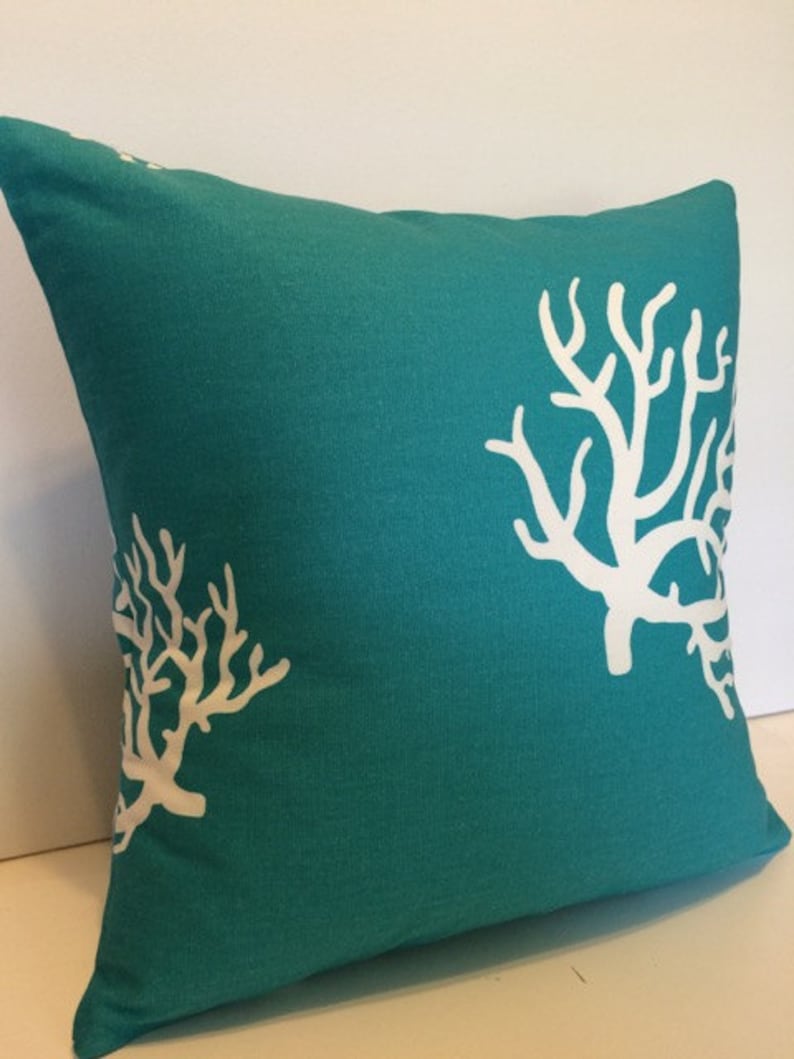 Decorative Pillow Cover TEAL CORAL 17 x 17 inches